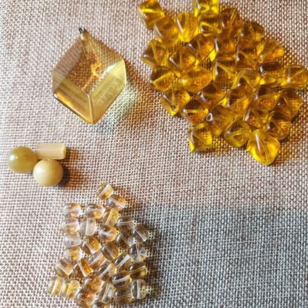 Vintage Amber Yellow Jewelry Bead Destash Lot - Lucite Pendant, Czech Glass